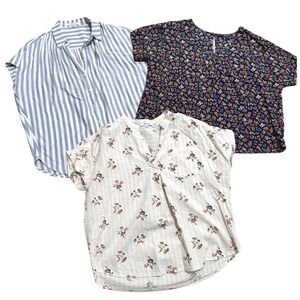 Madewell S Small Striped Navy Floral Cream Blouses Shirts Tops